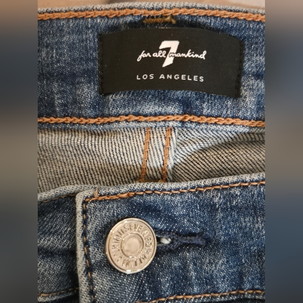 VINTAGE!! 7 For All Mankind | Blue 'Sloane'  Skinny Cargo Jeans, Waist 14" - Picture 4 of 9